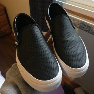 Black leather perforated vans